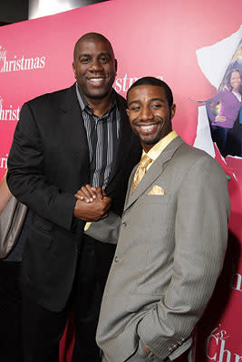 Earvin Johnson and son Andre Johnson at the Hollywood premiere of Screen Gems' This Christmas