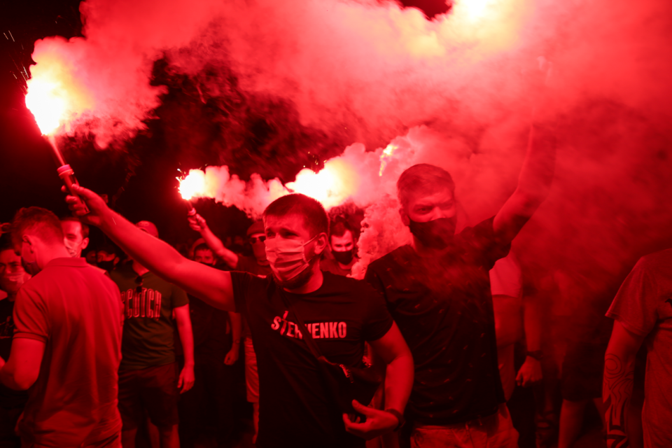 Pavlo Petrychenko at the rally in support of Serhiy Sternenko’s case near the Shevchenkivskyi Court in Kyiv, Ukraine, on June 15, 2020. (Stas Yurchenko / Personal archive)