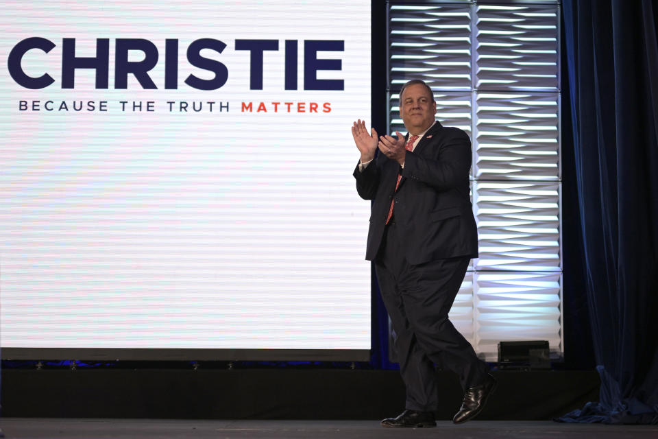 Republican presidential candidate former New Jersey Gov. Chris Christie walks on the stage before addressing attendees at the Republican Party of Florida Freedom Summit, Saturday, Nov. 4, 2023, in Kissimmee, Fla. (AP Photo/Phelan M. Ebenhack)