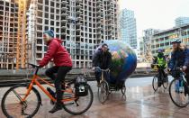 Protest outside court during a hearing in a case against Royal Dutch Shell, in The Hague