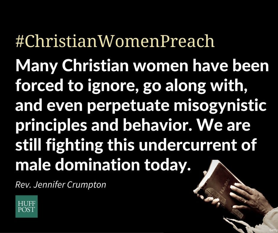 "Christian women in particular have been deeply patriarchalized over the course of history, due to the male hierarchy of the church and the theology and doctrine that claims women were made secondarily by God for the service of men, and that men hold dominion not just over the earth, but over women and their bodies. <strong>Many Christian women have been forced to ignore, go along with, and even perpetuate misogynistic principles and behavior We are still fighting this undercurrent of male domination today. </strong>This election situation is a critical moment in time to stand up to this phenomenon and the willingness with which people dismiss it."<br />- Rev. Jennifer Crumpton, Femmevangelical