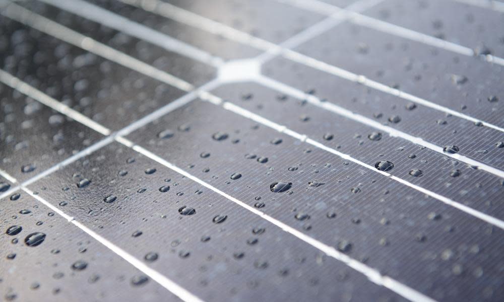 Solar panel with rain drops on nano coating