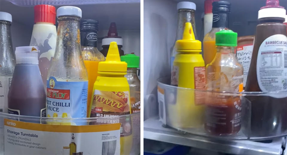 kmart fridge sauce storage hack