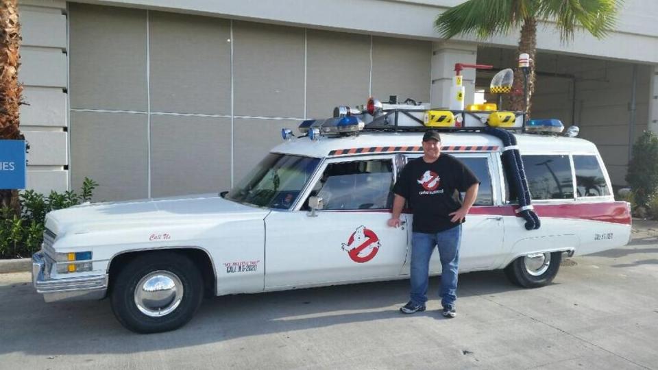 Jacob Scott of Hurley stands next to his Ecto-1, a tricked-out 1974 Cadillac Miller Meteor hearse during Cruisin’ the Coast 2016.