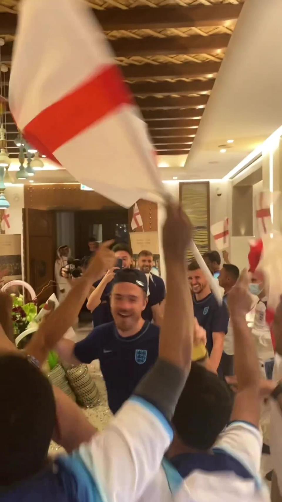 The England players are welcomed back to their hotel after beating Senegal (Instagram)
