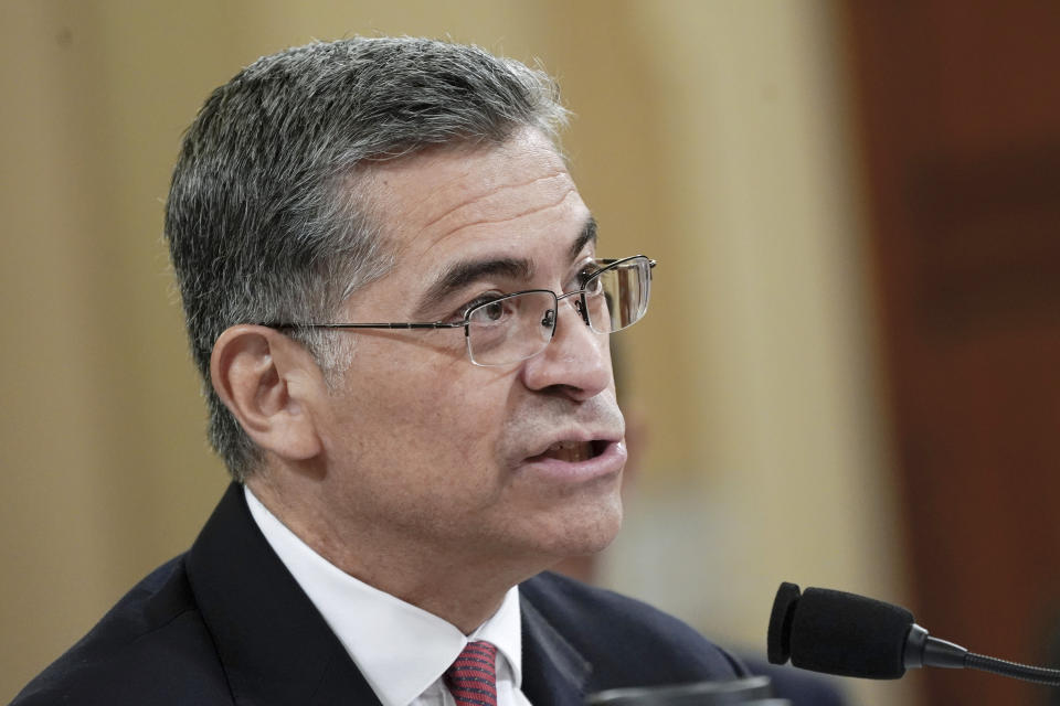 FILE - Health and Human Services Secretary Xavier Becerra testifies during the House Committee hearing on Ways and Means hearing on March 28, 2023, on Capitol Hill in Washington. Criticizing a judge's order barring abortion pills, Becerra on Sunday, April 9, blasted the decision as “not America" and pledged a vigorous legal fight by the Biden administration to maintain access for women seeking safe ways to end unwanted pregnancies. (AP Photo/Mariam Zuhaib, File)