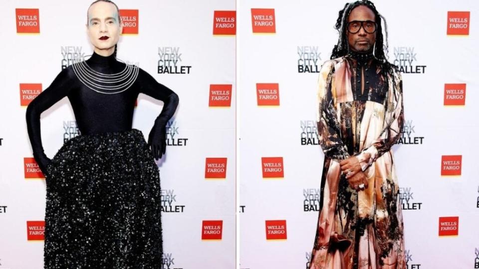 Theatrical producer Jordan Roth (left) and actor Billy Porter attend the New York Ballet 2022 Fall Fashion Gala showcasing very different styles for men on the red carpet at David H. Koch Theater at Lincoln Center on Sept. 28 in New York City. (Photo by Dimitrios Kambouris/Getty Images)