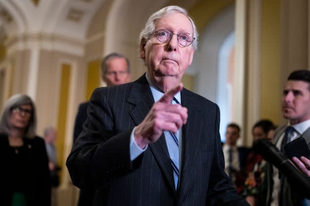 Senate Minority Leader Mitch McConnell (R-Ky.) conducts a news conference in the after the senate luncheons in U.S. Capitol on Feb. 28.