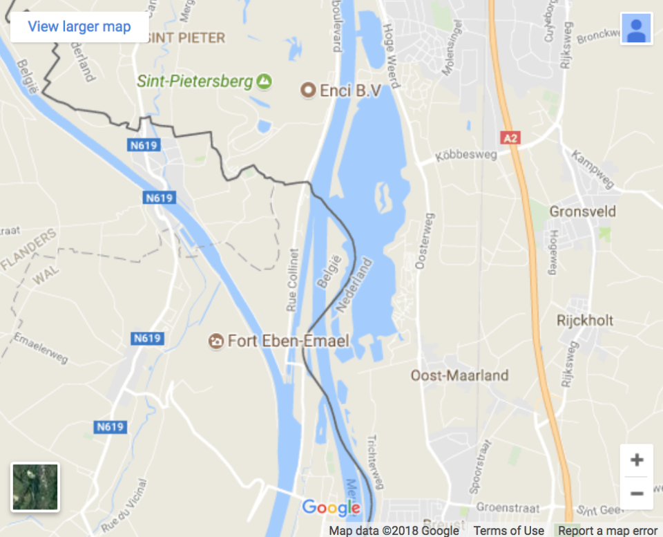 A map of the new border, located in the middle of the River Meuse