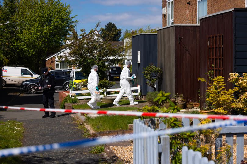 A police scene on Bolde Way in Spital, Wirral after a 90 year old woman was found dead