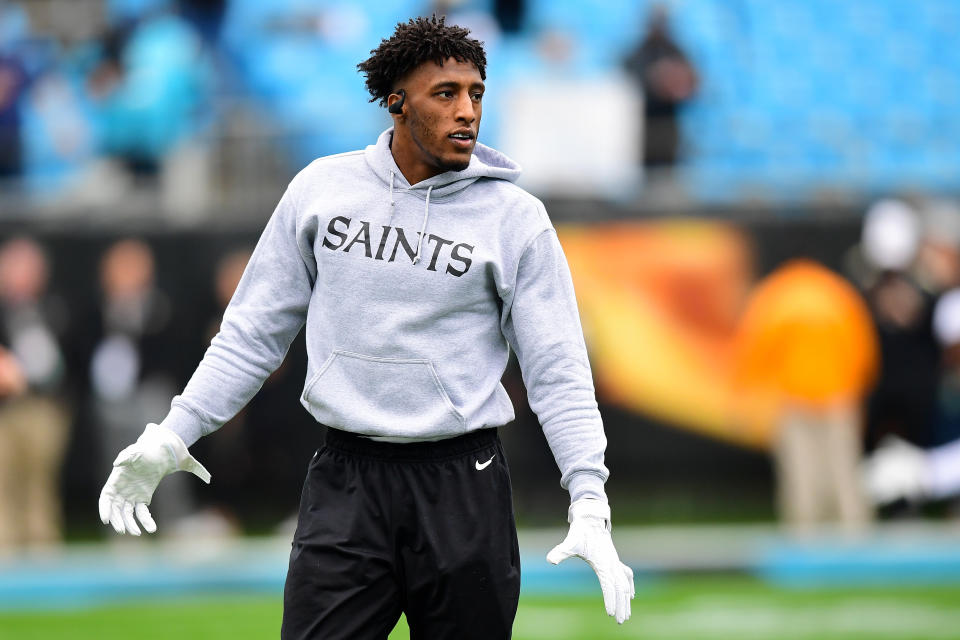 CHARLOTTE, NORTH CAROLINA - DECEMBER 29: Michael Thomas #13 of the New Orleans Saints before their game against the Carolina Panthers at Bank of America Stadium on December 29, 2019 in Charlotte, North Carolina. (Photo by Jacob Kupferman/Getty Images)