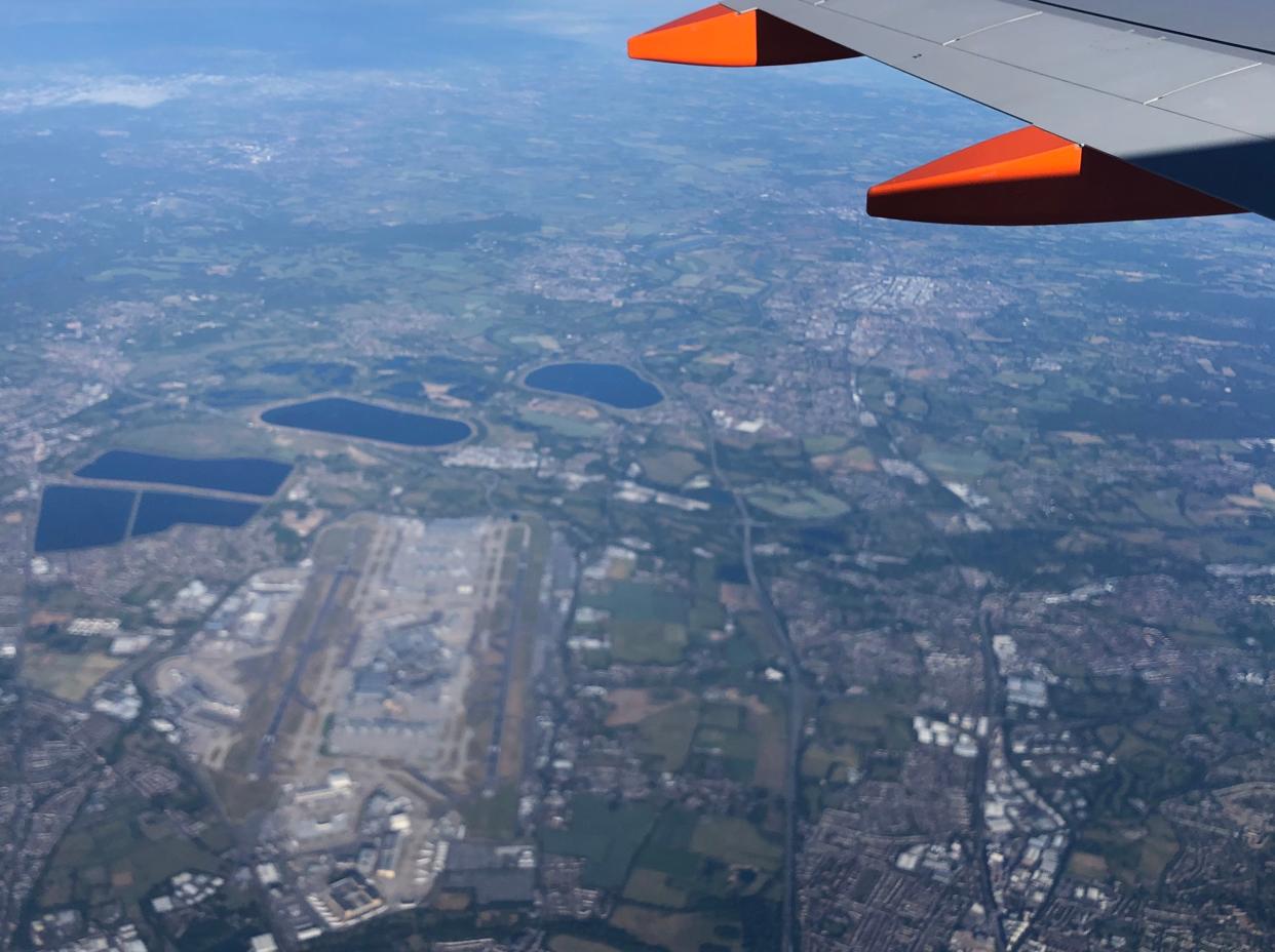 Quiet zone: Heathrow airport, west of London, seen from an easyJet plane (Simon Calder)