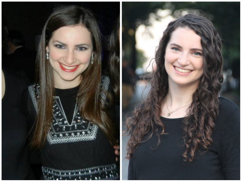 Left: Insider reporter Talia Lakritz with straight hair. Right: Lakritz with her natural curly hair.