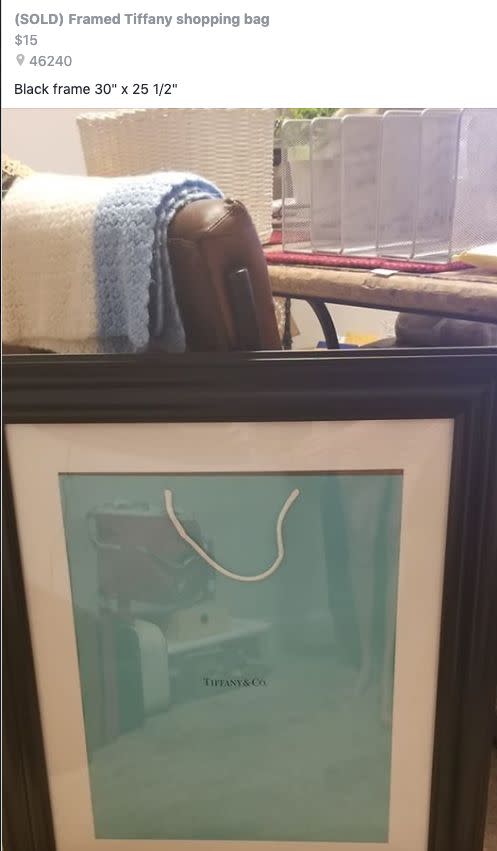 A framed tiffany bag sold on Facebook for $15