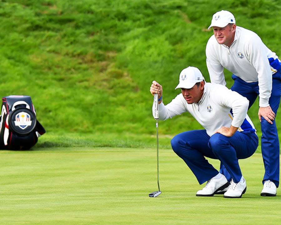 Interessante Blickwinkel, die sich Lee Westwood und Jamie Donaldson hier verschaffen. Aber der Erfolg gibt ihnen Recht - Europa geht mit einem komfortablen Vorsprung in den letzten Tag