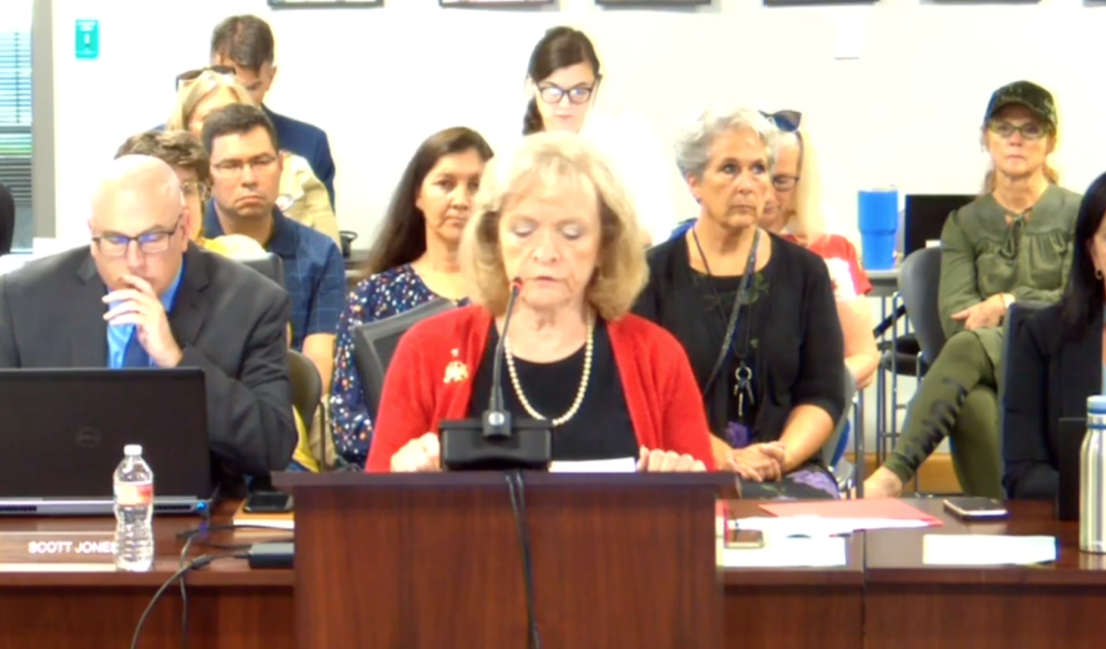 Gayle Ruzicka, Utah Eagle Forum president, speaks at the Utah school board meeting on Thursday, Sept. 5, 2019, in regards to a teachers' guidebook addressing sexual education. (Photo: YouTube)