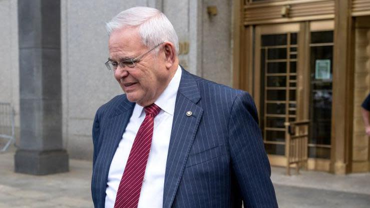 Bob Menendez leaving court on 10 June 