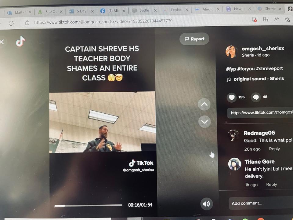 Captain Shreve High School teacher and swim coach Mike Diffie was placed on administrative leave after a TikTok video surfaced of him body shaming students in class on Thursday, Jan. 26.
(Photo: Meredith G. White)