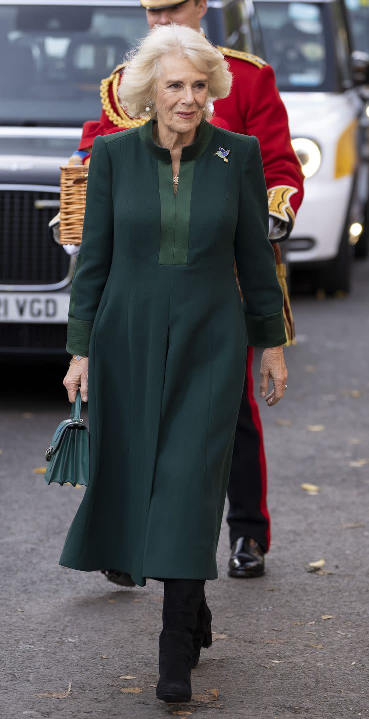 london, england   november 24 camilla, queen consort, arrives at barnardo's in a convoy of electric taxis which will transport paddington teddy bears from clarence house and buckingham palace to attend a special teddy bear's picnic at barnardo's nursery in bow on november 24, 2022 in london, england it was announced last month that over 1,000 paddington bears and teddy bears left as tributes in london and windsor would be donated to barnardo's children's services the teddy bears have all been professionally cleaned ahead of the delivery, with those being presented by her majesty to remain with children at the bow nursery, while others will be distributed to children supported by barnardo's across the country the taxis are driven by representatives of the london taxi drivers' charity for children, of which the then duchess of cornwall become patron in 2010 photo by mark cuthbertuk press via getty images