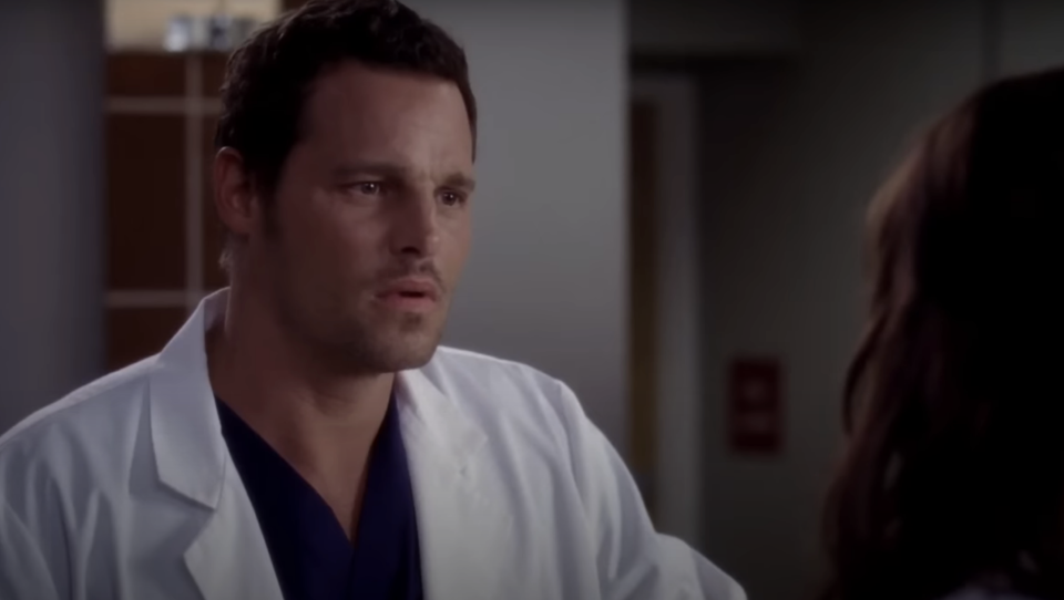 Dr Alex Karev on Grey's Anatomy looking concerned
