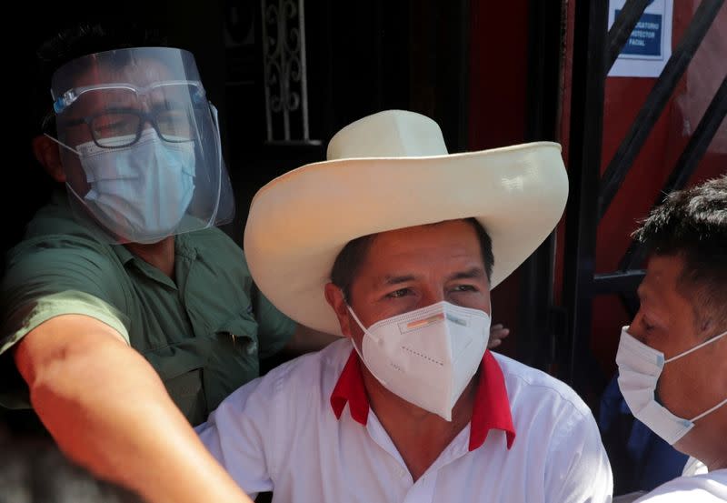 FILE PHOTO: Peru's presidential candidate Castillo arrives at the party headquarters in Lima