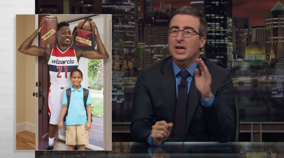 Dwight Howard has yet to play for the Wizards, but he’s already been dunked on in D.C., thanks to John Oliver. (HBO screen shot)