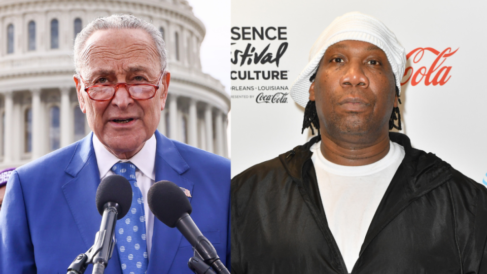Left to right: U.S. Senator Chuck Schumer, D-N.Y., and rapper KRS-One. (Photo: Getty Images)
