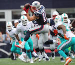 <p>New England Patriots wide receiver Julian Edelman catches for a gain in the first quarter during a game against the Miami Dolphins at Gillette Stadium in Foxborough, Mass., on Sept. 18, 2016. (Photo by Matthew J. Lee/The Boston Globe via Getty Images) </p>