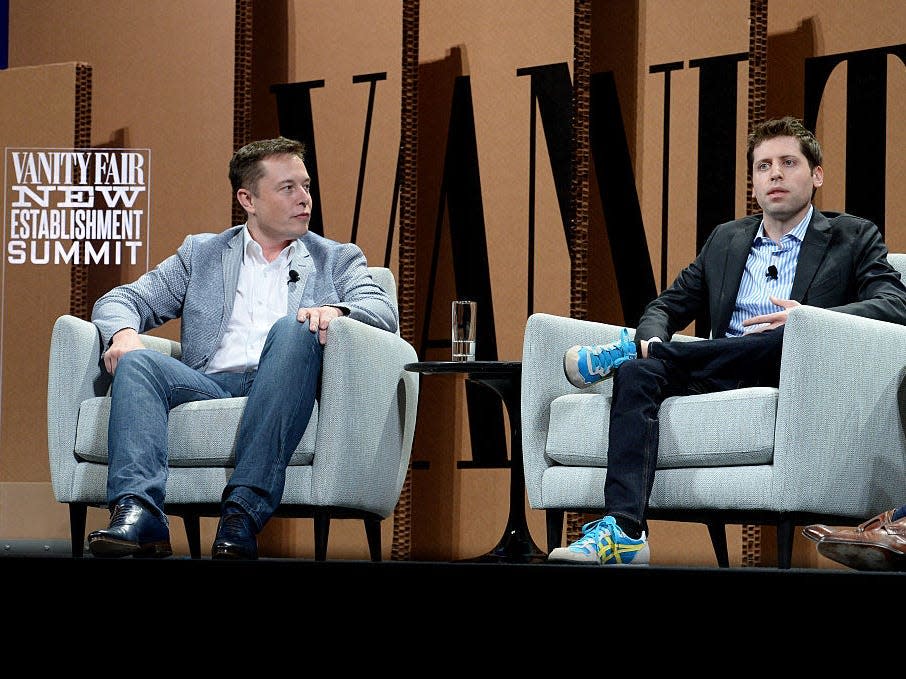 L-R) Tesla Motors CEO and Product Architect Elon Musk and Y Combinator President Sam Altman speak onstage during "What Will They Think of Next? Talking About Innovation" at the Vanity Fair New Establishment Summit at Yerba Buena Center for the Arts on October 6, 2015 in San Francisco, California.