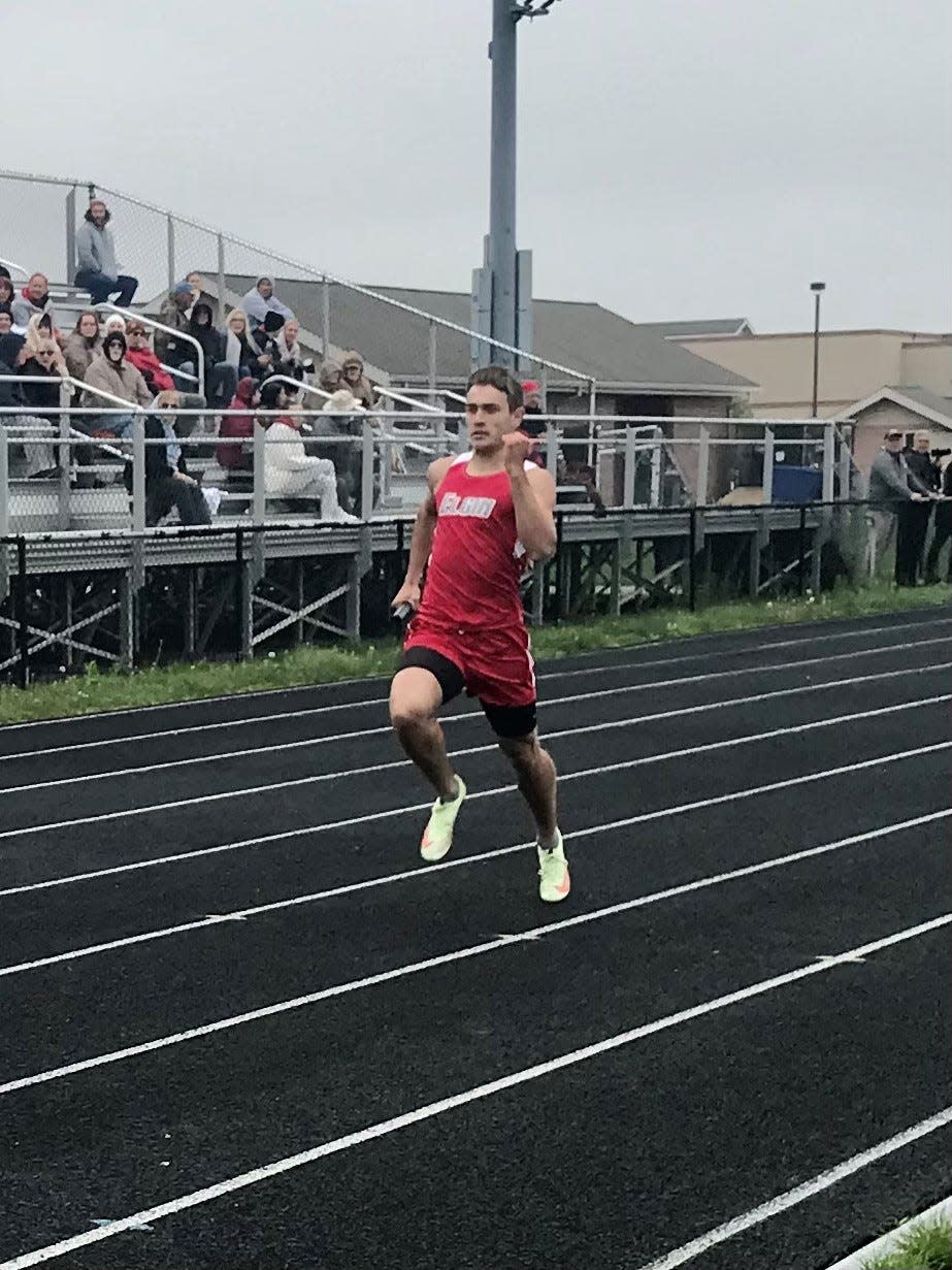 Elgin's Cy Starcher, shown running at the Marion County Track Meet at River Valley this season, won the Division III boys regional 100- and 200-meter races on Friday at Chillicothe Southeastern.