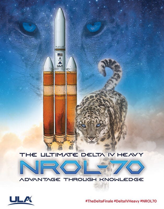 The final mission for the retiring United Launch Alliance Delta IV Heavy rocket features a snow leopard. The mission is for the National Reconnaissance Office.