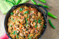 <p>If you haven’t cooked jambalaya before, leave a slot free on your list of favourite recipes. The meat-packed dish packs a punch and is far easier to make than you might assume. <a rel="nofollow noopener" href="https://www.chilipeppermadness.com/chili-pepper-recipes/soups-salads-stews/seriously-awesome-jambalaya-madness-style" target="_blank" data-ylk="slk:Get the full recipe here;elm:context_link;itc:0;sec:content-canvas" class="link ">Get the full recipe here</a>. [Photo: Chili Pepper Madness] </p>