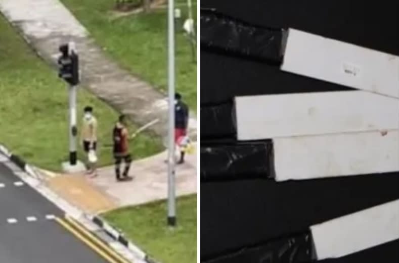 Recent knife incidents in Singapore at Buangkok Crescent (left) and Bukit Batok West. (PHOTOS: Screenshot from social media/Singapore Police Force)
