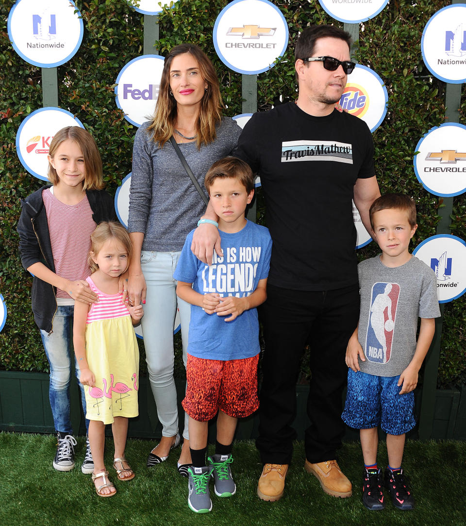 Rhea Durham, Mark Wahlberg, Brendan Joseph Wahlberg, Grace Margaret Wahlberg, Ella Rae Wahlberg and Michael Wahlberg attend Safe Kids Day (Jason LaVeris / FilmMagic)