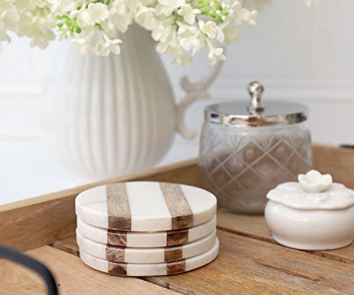 Set of 4 Marble and Wood Coasters