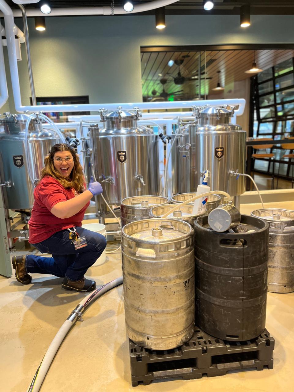 Corrine Georges brews beer in J. Leinenkugel's Barrel Yard at American Family Field. Georges is the pilot brewery's first and only brewer on-site. Her first two beers, Lead off Lager and Double Play IPA, are available at the Barrel Yard daily.