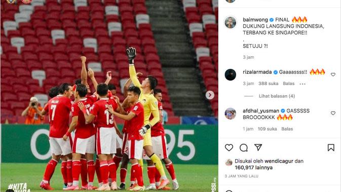 Timnas Indonesia Melaju ke Final AFF 2020, Baim Wong Siap Terbang Langsung Nonton di Stadion Singapura. (instagram.com/baimwong)