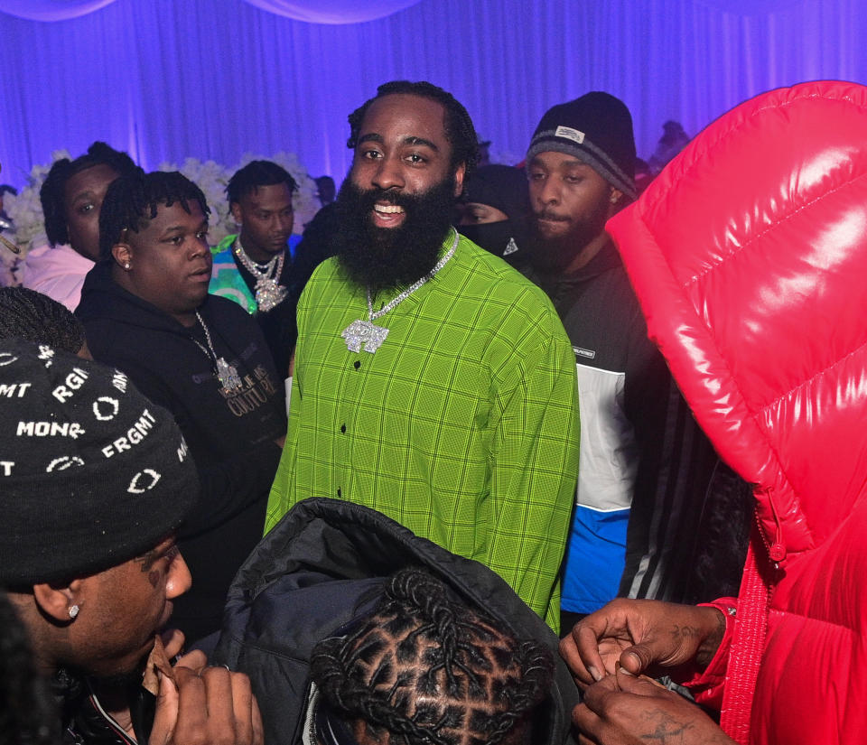 ATLANTA, GA - DECEMBER 03: James Harden and Lil Baby attend Lil Baby's Ice Ball on December 3, 2020 in Atlanta, Georgia.(Photo by Prince Williams/Wireimage)