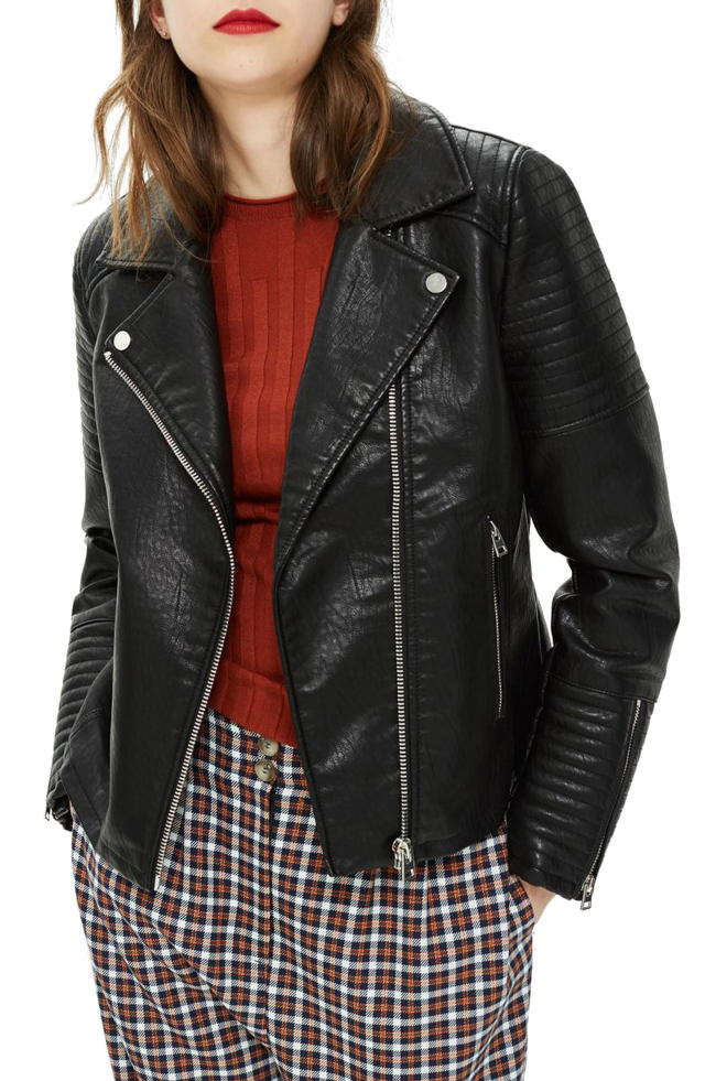 Topshop Faux Leather Moto Jacket - Gem