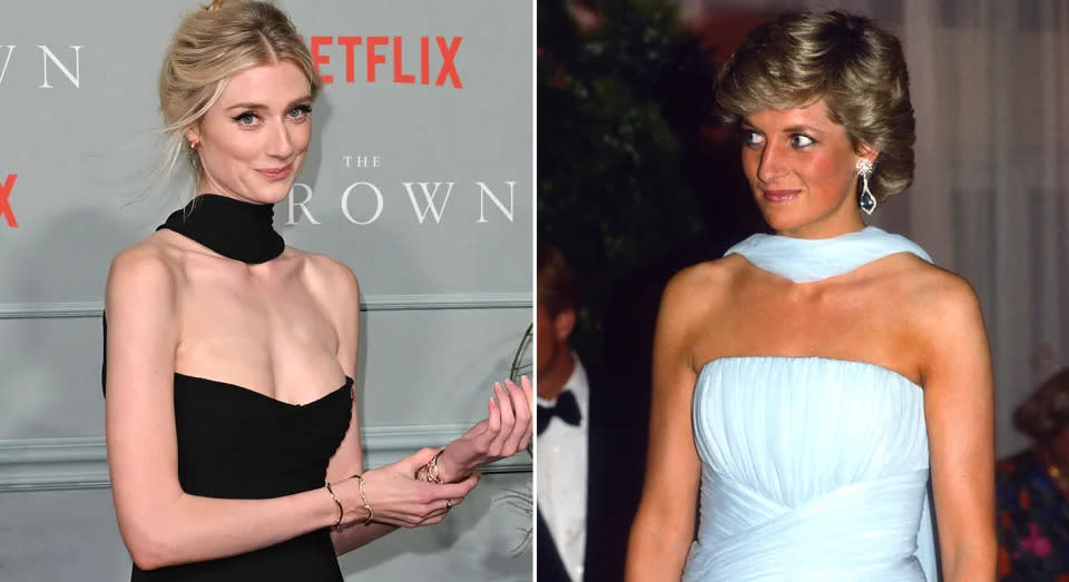 Elizabeth Debickis Dior-Kleid erinnerte an Dianas Catharine Walker-Kleid, das sie 1987 bei den Filmfestspielen in Cannes trug. (Getty Images)
