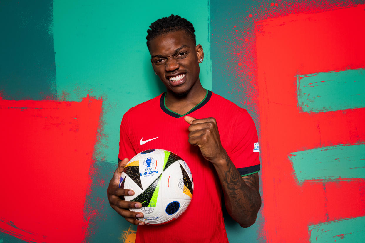 LISBON, PORTUGAL - JUNE 09: Rafael Leao of Portugal poses for a portrait during the Portugal Portrait session ahead of the UEFA EURO 2024 Germany on June 09, 2024 in Lisbon, Portugal. (Photo by Aitor Alcalde - UEFA/UEFA via Getty Images)