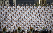 Military band sing at the Tiananmen Square at the beginning of the military parade marking the 70th anniversary of the end of World War Two, in Beijing, China, September 3, 2015. REUTERS/Damir Sagolj