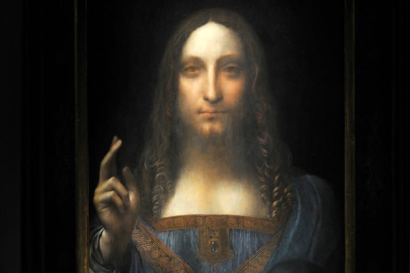 Leonardo da Vinci's "Salvator Mundi" painting is on display at a press preview at Christie's in New York City on November 3. On May 2, 1519, the Italian artist, scientist and inventor, died at age 67. File Photo by Dennis Van Tine/UPI