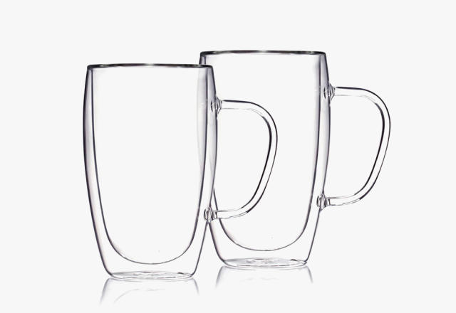 Kitchables Double Wall Glass Coffee Mugs Set of 2 16oz Insulated Glass  Coffee