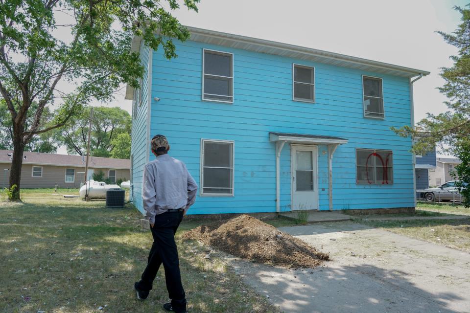 Christian Blackbird, the Crow Creek Sioux Tribe ICWA Director, visits the Uchi House in Fort Thompson, South Dakota, on June 14, 2023.