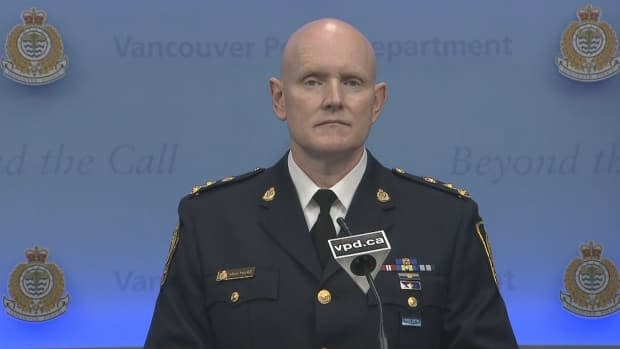 Vancouver Police Chief Constable Adam Palmer apologized for Justice Selwyn Romilly's wrongful detainment at a press conference on May 17, 2021.