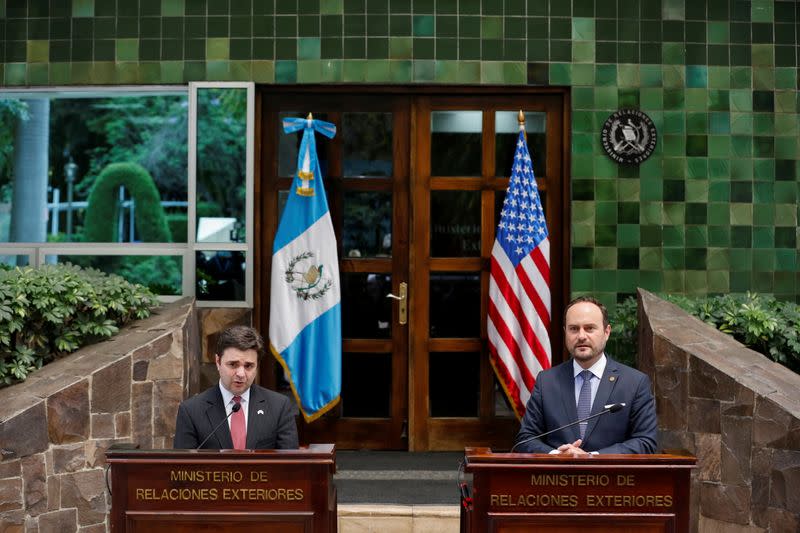 U.S. President Joe Biden's special envoy for the Northern Triangle Ricardo Zuniga holds a news conference with Guatemalan Foreign Minister Pedro Brolo, in Guatemala City