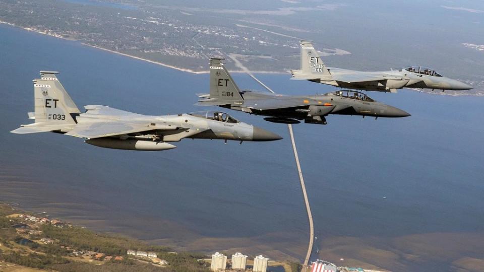 From left to right, an F-15C, an F-15E, and an F-15EX. <em>USAF</em>