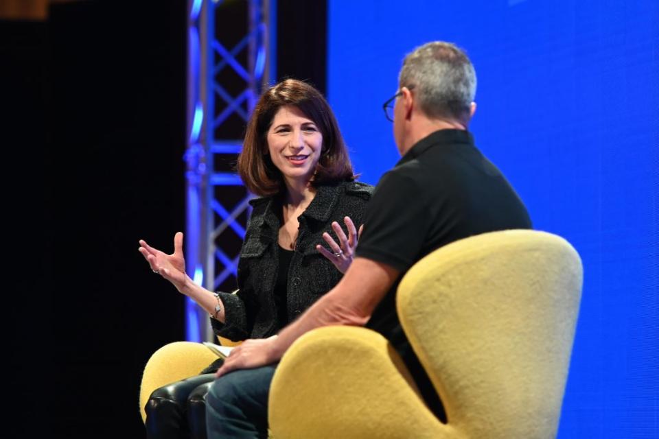 Ariane Gorin of Expedia for Travel in conversation with Skift’s Dennis Schaal at Skift Forum Europe on March 24, 2022 in London. Source: Skift Russell Harper Photography / Skift