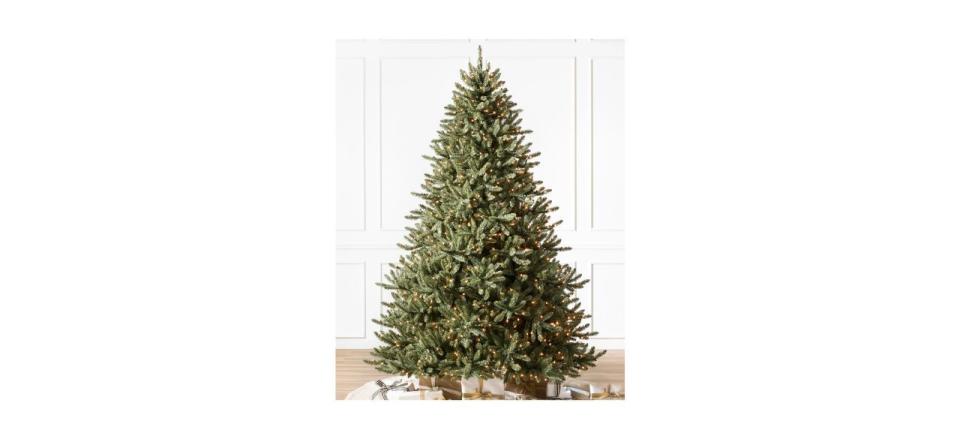 Balsam Hill Classic Blue Spruce Christmas tree with clear lights